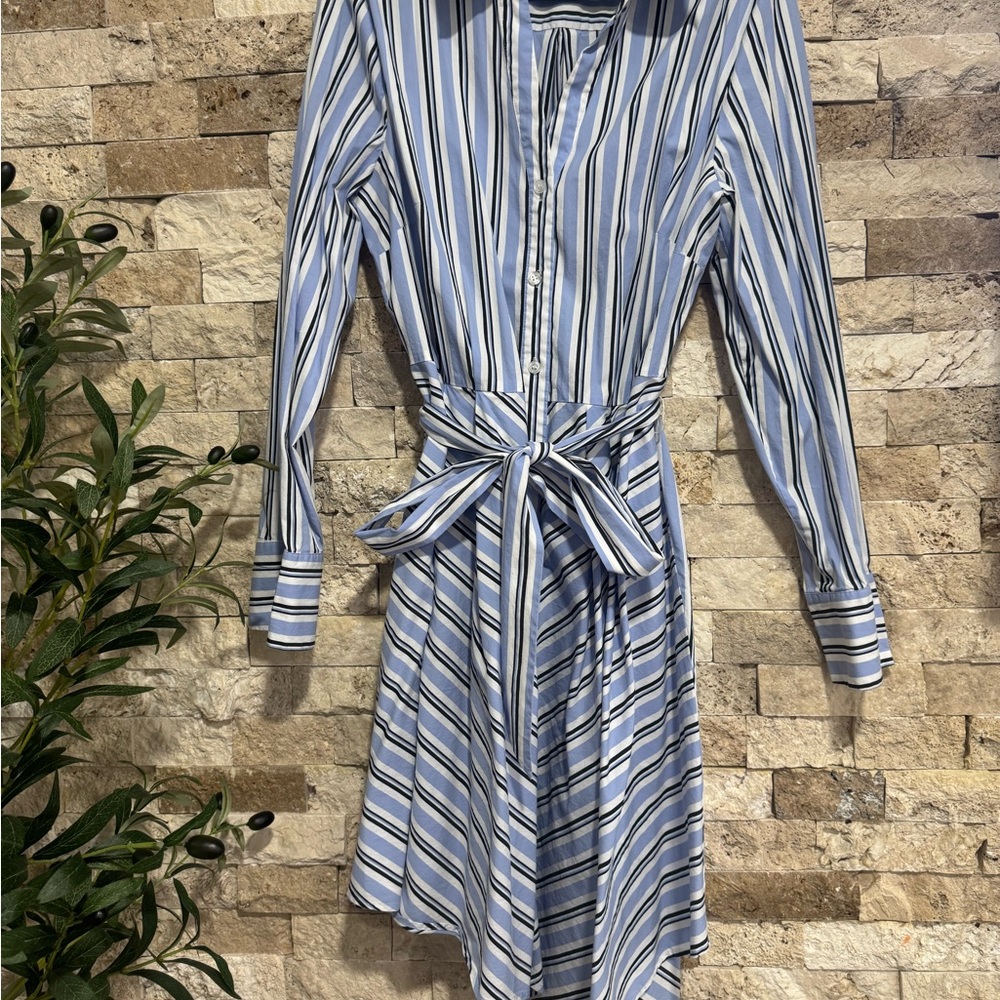 INC International Concepts Blue and White Striped Long Sleeve Dress
